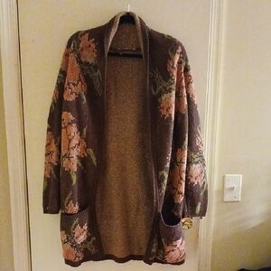 Free People Textured Knit Cardigan in Floral Earth Tones
